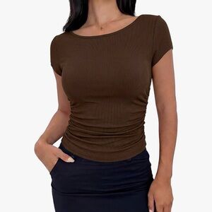NWT Boat neck Cut Ruched Tee